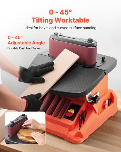 VEVOR Oscillating Belt and Spindle Sander, 2400RPM Benchtop Spindle Sander with 5/8" Stroke, 5 Sleeves (1/2" - 2") & 24" x 3.86" Sanding Belt for Woodworking, Furniture Finishing, DIY Projects