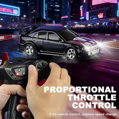 1:64 Scale Mini RC Drift Car 2.4GHz 4WD Desktop RC Drift Car Handheld Racing Mini Vehicle with LED Lights Speed Switching Racing Sport Toy for Adults Teens (Black)
