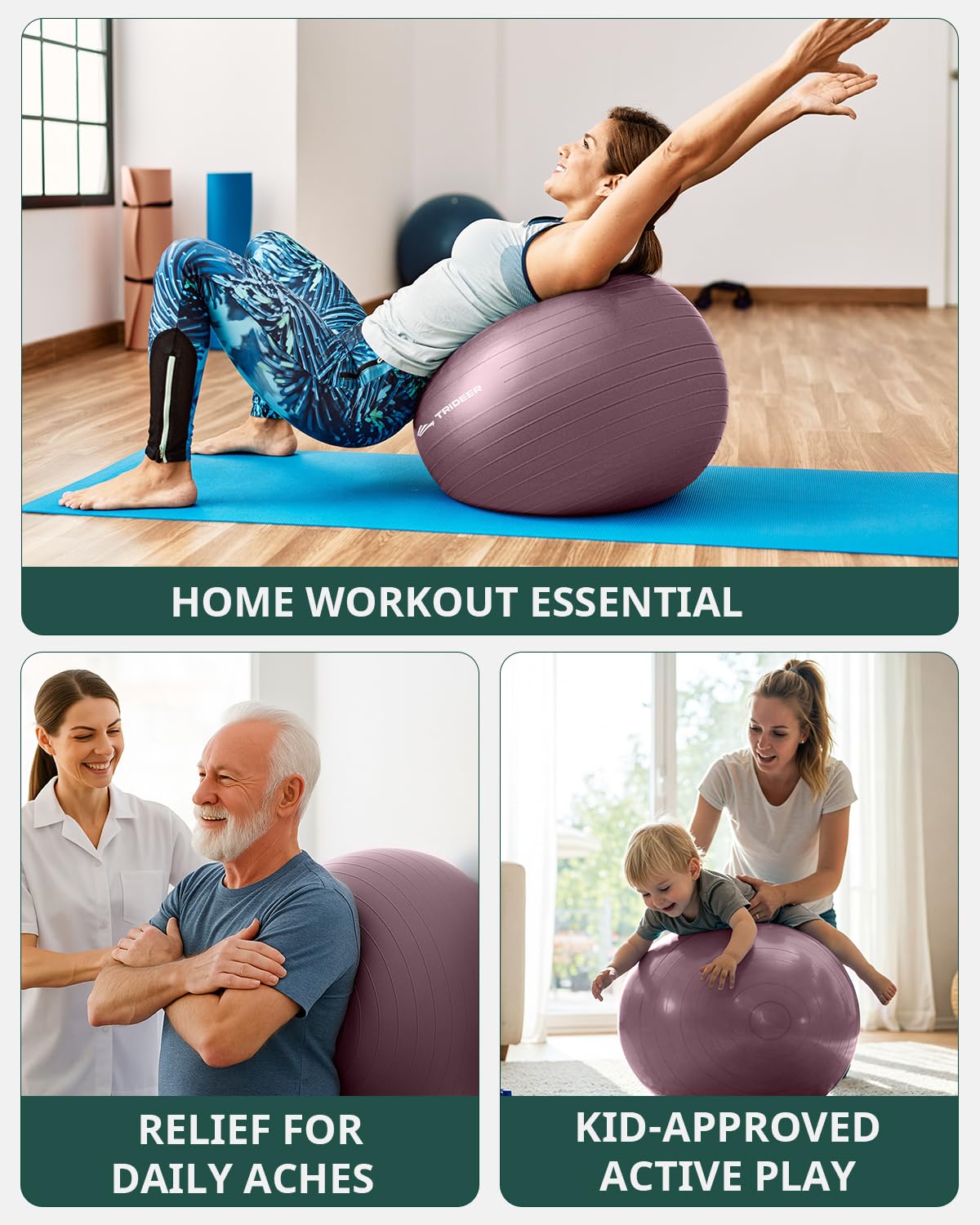 Trideer Yoga Ball for Pregnancy Office Ball Chair– Exercise Ball for Birthing, Labor, Stretching & Core Workout – Anti-Burst, Slip-Resistant for Home Gym, Flexible Seating & Physical Therapy