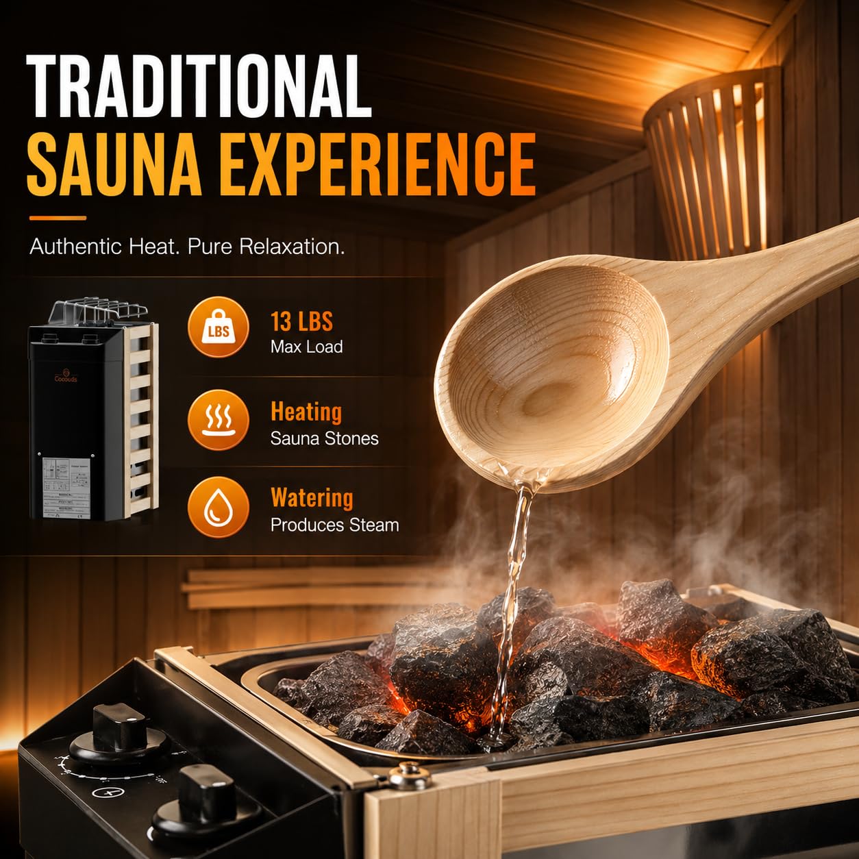 2KW 110V Sauna Heater with Plug, No Need for Wiring, Plug and Play, 100 Cu.Ft. Heated Area, Electric Sauna Heater with 3h Timera and Internal Temperature Control, Suitable for Small Sauna Rooms