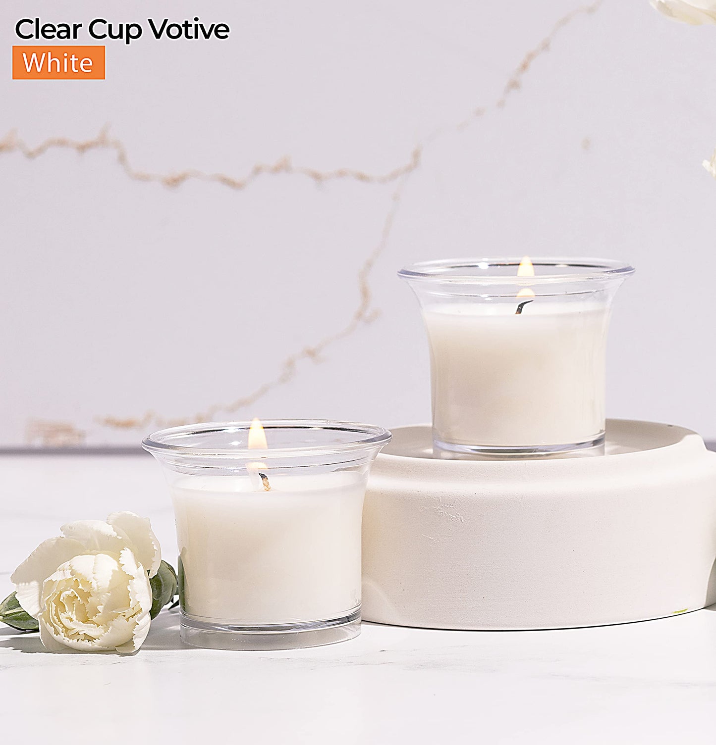HYOOLA Clear Cup Scented Votive Candles - White - 12 Hour Burn Time - 4 Pack - European Made