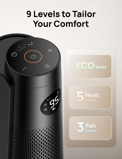 DREO Space Heater Large Room, 30" Electric Heaters with Remote, 120° Oscillation, Adjustable Thermostat, 5 Heat & 3 Fan levels, 8 Safety Protections, 25dB Quiet, 1-12H Timer, Heater for Office, Black