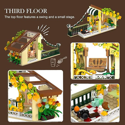City Coffee House Building Set with Light 1173 PCS Cafe Shop Building Block Toy with Ordering Counter Baking Room House Construction Model Gift for Adults Teens Kids Boys Girls Ages 6-12+