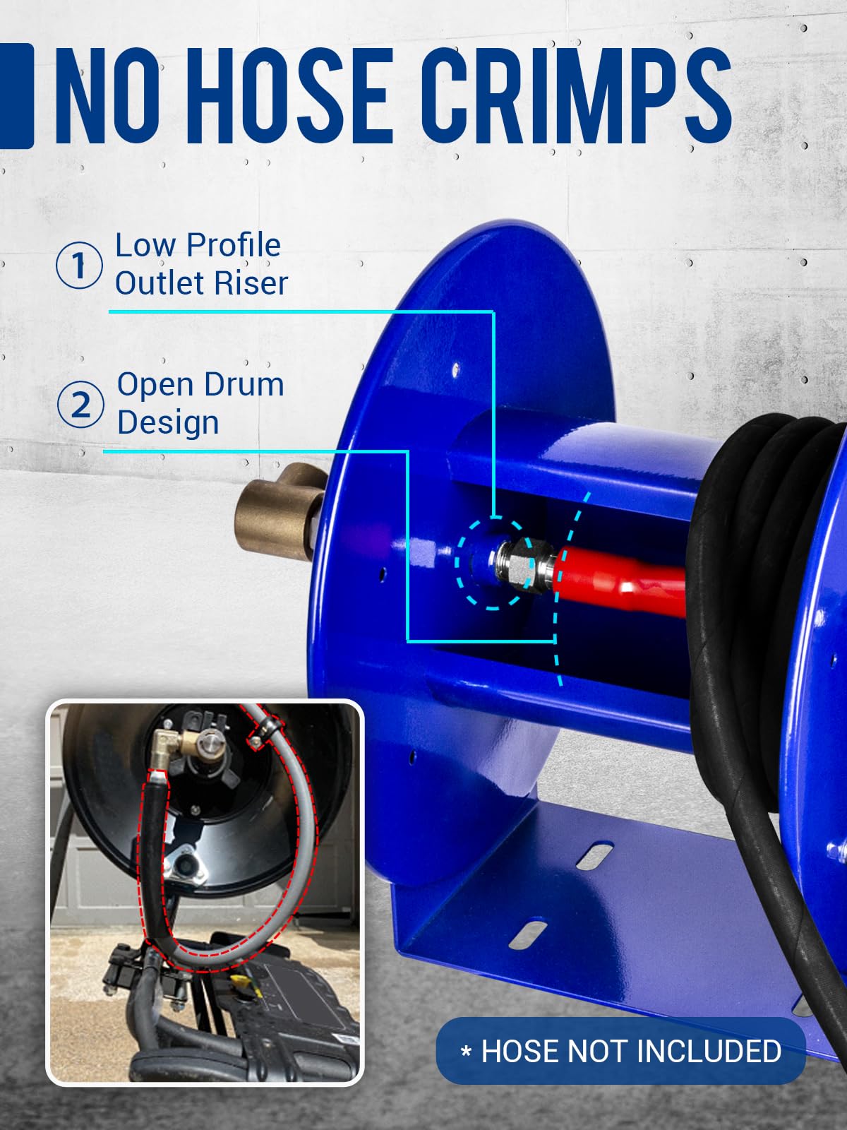 MEKOH Pressure Washer Hose Reel 100FTx3/8”, 200FTx1/4” Manual Power Washer Hose Reel with M22 14mm Fitting,4500PSI Heavy Duty Hose Reel for Water,High Pressure Metal Reel with Wall/Van/Trailer Mount