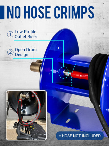 MEKOH Pressure Washer Hose Reel 100FTx3/8”, 200FTx1/4” Manual Power Washer Hose Reel with M22 14mm Fitting,4500PSI Heavy Duty Hose Reel for Water,High Pressure Metal Reel with Wall/Van/Trailer Mount
