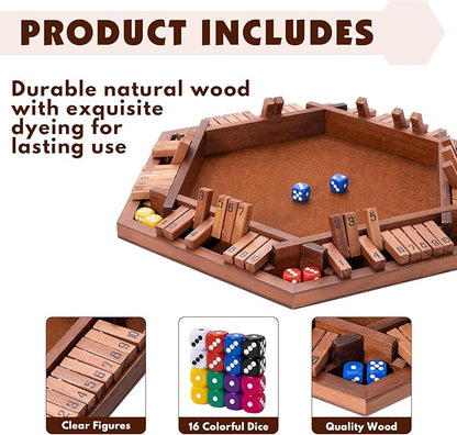 Shut The Box Wood Board Game2-6 Player Puzzle Game 16 Dice Educational and Entertaining Classic Tabletop Math Game for Kids
