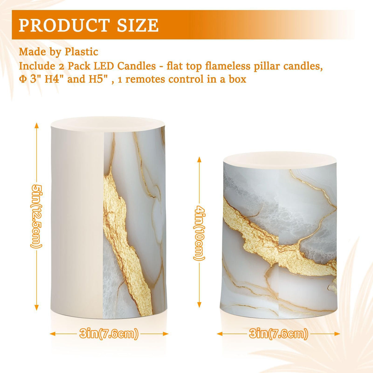 Zathe Flameless Pillar Candles Remote Control Led Flameless Candles for Outdoor Marble White White