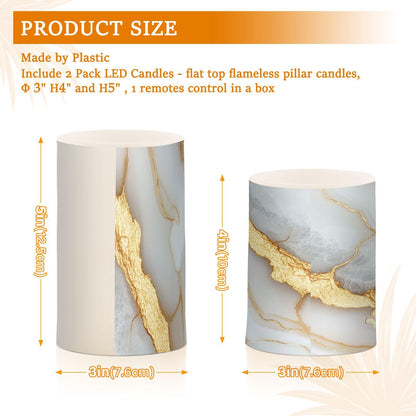 Zathe Flameless Pillar Candles Remote Control Led Flameless Candles for Outdoor Marble White White