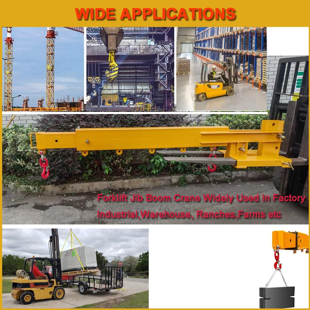 Adjustable Forklift Jib Boom Crane, 6000lbs Capacity Forklift Mounted Crane Manual Telescopes Heavy Duty Forklift Jib Crane with 2 Hooks for Warehouse, Factories