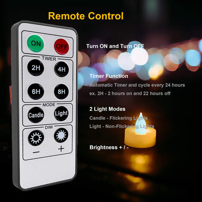 iZAN 6-Pack Flameless LED Battery Operated Tealight Candles with Remote and Timer Flickering Electric Tea Lights for Christmas Home Party Wedding Decorations 1.5”x1.6” Batteries Included