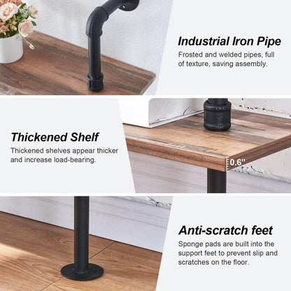 HOMBAZAAR Industrial Pipe Bookshelf,6 Tier Pipe Shelving,Wall Mounted Ladder Shelves with Metal Frame for Home Office,Living Room,Oak Brown