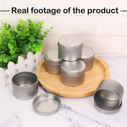 Biugaaufai 48 Pack 4 oz Sliver Metal Candle Tins with Lids, Round, Matte Finish, for DIY Candle Making and Storage