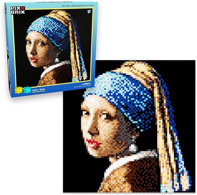 Pix Brix Pixel Art kit Puzzle Bricks - Girl w/Pearl Earring 6 400 Pieces - Patented Colorful Building Bricks to Recreate This Famous Print Create Builds Without Water Iron or Glue