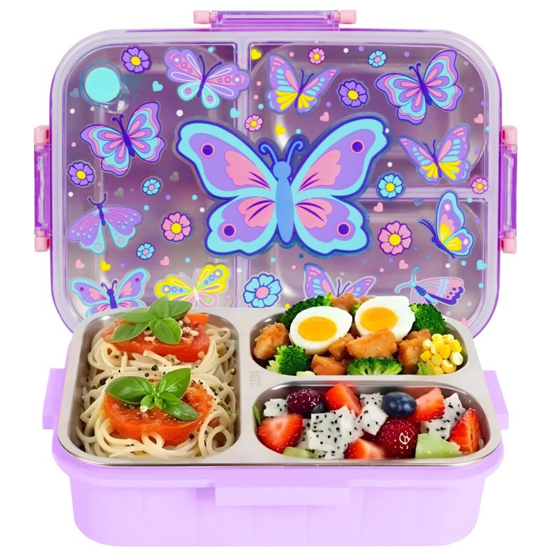 YOYTOO Stainless Steel Bento Lunch Box for Kids, 800ml/27oz BPA-Free Leak-Proof Food Containers with 3 Compartments, Freezer & Dishwasher Safe, Back to School Students Lunches Size for Ages 3-7