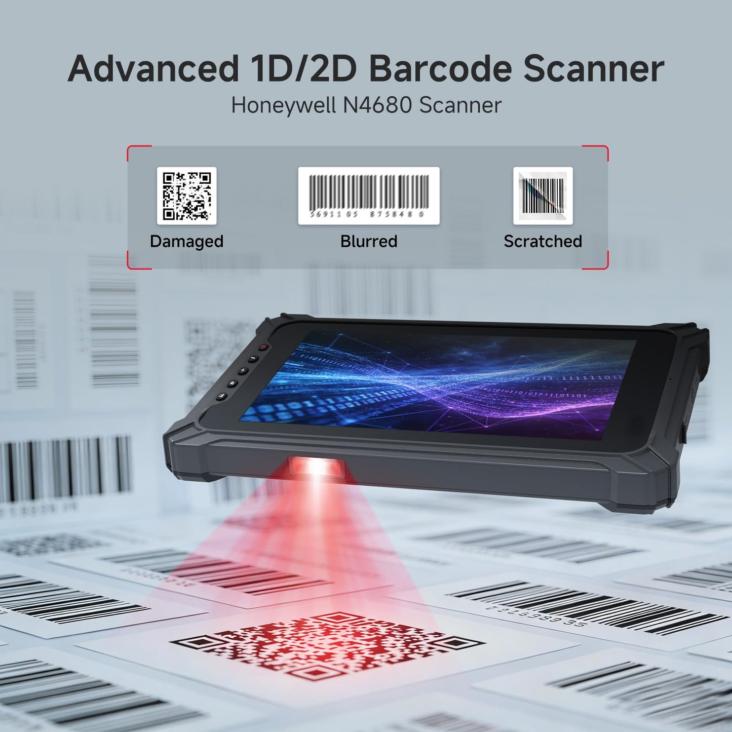 Arrvel Rugged Tablet with Barcode Scanner I87J, 8 inch Windows 11 Pro w/Honeywell N4680 Scan Engine, 1D/2D QR Inventory Scanner, 8GB+128GB Industrial Tablet for ERP WMS, Warehouse, Retail, IP65