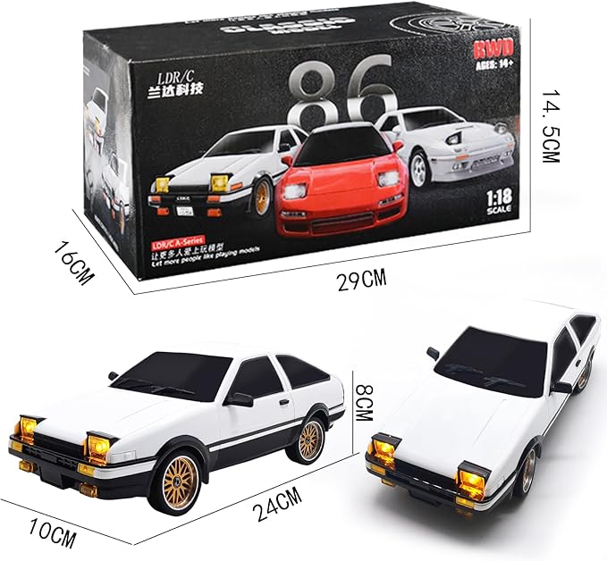 LD1801 1/18 AE86 RC Drift Car (Initial D) 3pcs Upgraded 1200mAh Batteries 2.4G 150 Brushed Motor &amp 10A ESC 3-Channel Full Proportional Remote Control