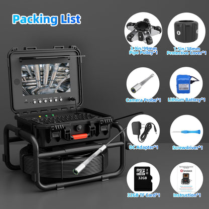 Sanyipace Sewer Camera 165FT/50M with 512Hz Transmitter,10" HD Screen,Self-Leveling,Distance Counter,Inspection Camera with [Mic+Speaker+Audio Video] Record,32GB,Ideal for Plumbers and Home(7mm Cable)