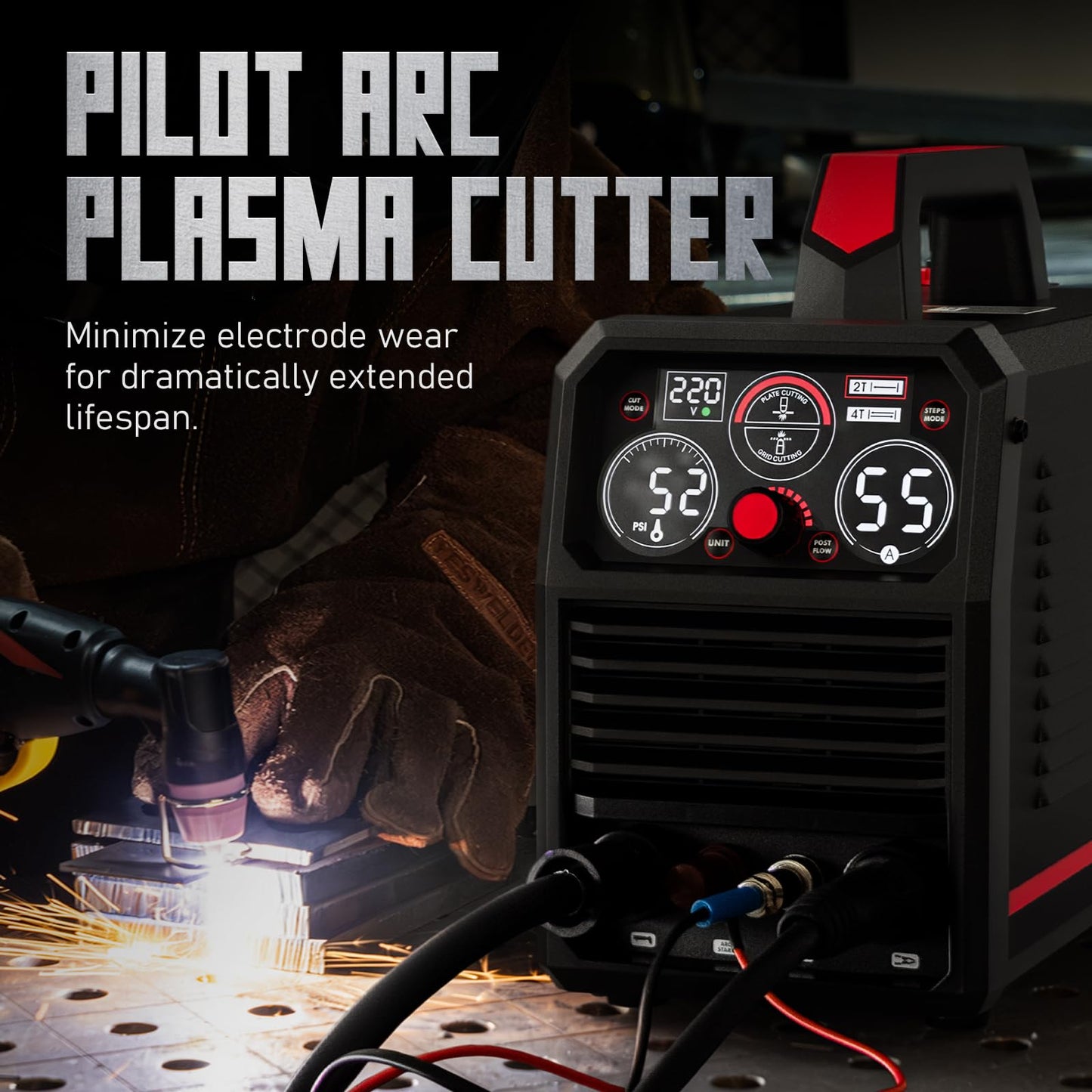 YESWELDER CUT-55DS PLUS Plasma Cutter, 55Amp Non-Touch Pilot Arc Air Power, 2-In-1 Plate Cutting/Grid Cutting Large Digital Display 110/220V Dual Voltage IGBT Inverter Plasma Cutting Machine