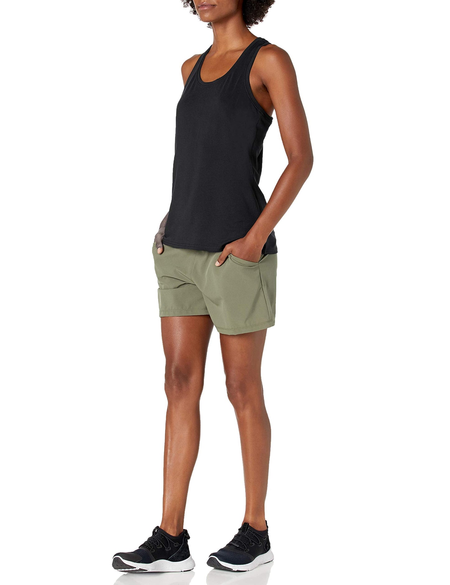 Amazon Essentials Women's Active Quick Dry Tech Stretch Racerback Tank Top (Available in Plus Size), Pack of 2, Black/Grey Camo, Large