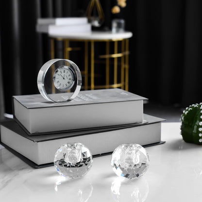 Kitcom Crystal Taper Candle Holders Multiple Faceted Designed Hand Cut Crystal Holders Wedding Banquet Decorations for Home W2.4xH1.8Inches Pack of 2, Comes with Gift Box