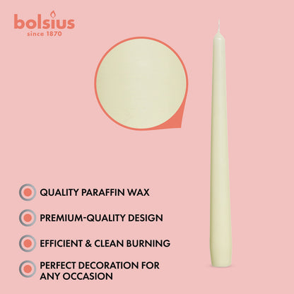 BOLSIUS Unscented 10-Inch Ivory Dinner Candles, 4-Pack - 8 Hour European Quality, Smokeless