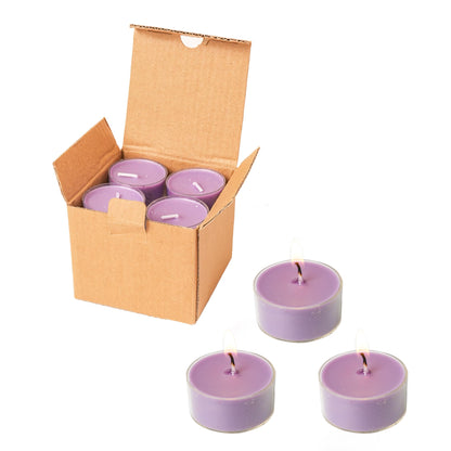 MUUFAZA 12 Unscented Natural Soy Tealight Candles in Clear Cups, 5H Long Clean Burning, Hand-Poured Purple Mini Tea Candle Set for Parties, Spa, Meditation, Gift, Holiday, Emergency, Home Decor