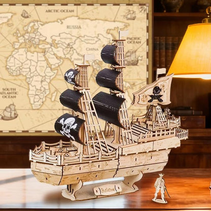 3D Wooden Puzzles for AdultsWooden Toy for Kids and AdultsModel Building KitEducational Brain TeaserBest Educational Christmas Birthday Day Gift for Friends (Wooden Pirate Ship)