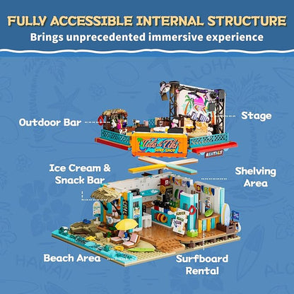 Surf Shop Lighting Building Bricks Set - Coast Club Modular Collection Display Kit with LED and Minifigures 1752 Pcs for Adults &amp Teens &amp Marine Enthusiasts