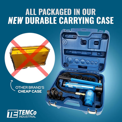 TEMCo Hydraulic Knockout Punch TH0004 - Electrical Conduit Hole Cutter Set KO Tool Kit 5 Year Warranty