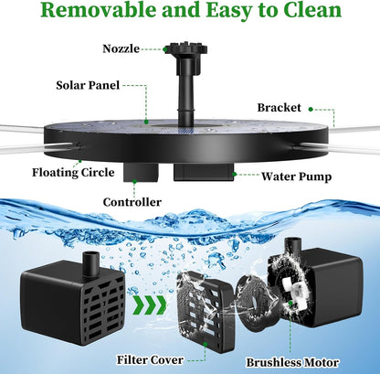 AISITIN Solar Bird Bath Fountain Pump - 2.5W Solar Powered Water Pump with 6 Nozzles | Ideal for Garden, Pond, Pool, and Aquarium