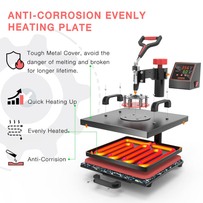 OIIEE Heat Press Machine 8 in 1 Combo Heat Press 15 x 15 Inch Heat Transfer Machine 360-Degree Swing Away Digital Shirt Printing Multifunction Heat Transfer Sublimation for T Shirts Mugs Hat Plate Cap