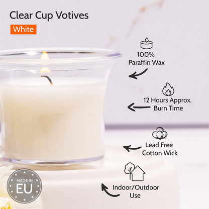 HYOOLA Clear Cup Scented Votive Candles - White - 12 Hour Burn Time - 4 Pack - European Made