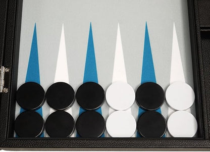 19-inch Premium Backgammon Set - Large Size - Black with White and Astral Blue Points