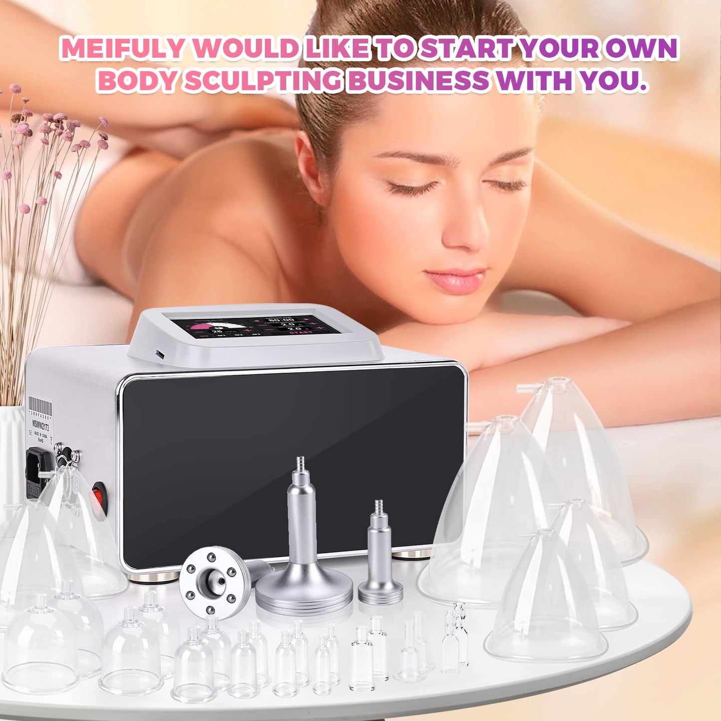 Meifuly Vacuum Therapy Machine with 1500ML Large Cups, Vacuum Cupping Machine, Vacuum Cupping Therapy Sets with 24 Vacuum Cups and 3 Pumps, 0-60 cmHg