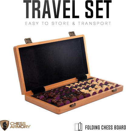 Chess Set Magnetic - Premium Wooden Board Game with a Portable Wood Case and Secure Storage for Pieces Set for Adults (Beech Wood) - Chess Armory