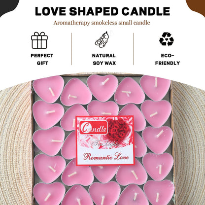 Heart Shaped Tealight Candles 50 Packs,25 * 2 Layers Romantic Love Unscented mokeless for Dinner Home Wedding (Pink)