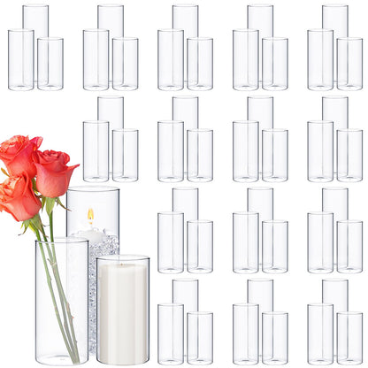 Didaey 48 Pcs Thin Cylinder Vases Set for Centerpieces 2.5'' Diameter 2mm Thickness Clear Glass Vase Hurricane Floating Candle Holder for Wedding Table Decoration (2.5'' X 5'',6'',8'')