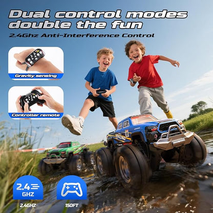 DEERC BG028 Amphibious RC Monster Truck/Boat IPX7 Waterproof Remote Control Car W/Gesture Sensing Control 2.4GHz 4WD RC Car W/ 360°RotationLED Light40mins Play RC Truck Toys for Kids Boys 6-12
