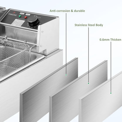 Commercial Deep Fryer, 3400W Electric Deep Fryers with 2x6.35QT Baskets Thickened Stainless Steel Countertop Oil Fryer 20.7QT Large Capacity with Lids Temperature Controller (12L)