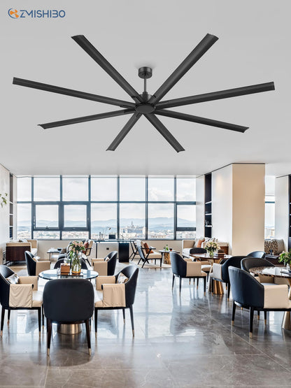 ZMISHIBO 108 Inch Large Ceiling Fans with Remote, High Volume(HVLS) Industrial Ceiling Fan with Reversible DC Motor, 8 Blades, 3 Downrods, Commercial Outdoor Ceiling Fans for Porch/Garage/Shop, Black