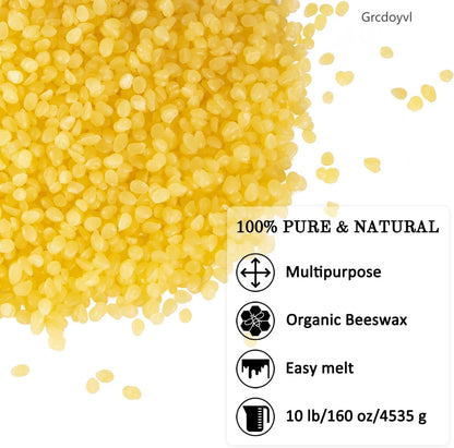 Grcdoyvl Natural Yellow Beeswax Granules (10-Pound) | Unrefined Pure Material for DIY Projects | Candle Making, Skin Care, Lip Balm, Soap Base | Organic Beeswax Pellets