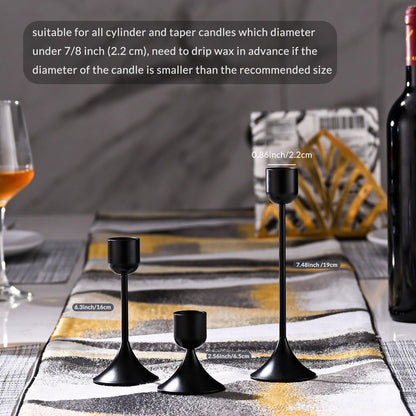idyllictime Candle Holder Metal Heavy Base for Room Décor Christmas Decorations Party Wedding Halloween Black, 1 Set (3 Pcs)