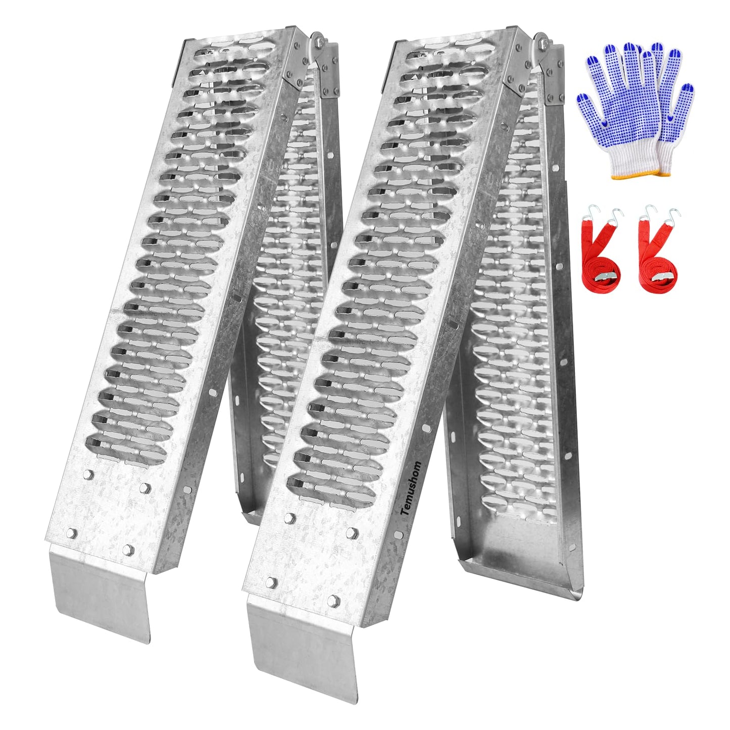 Temushom 67" Folding Truck Ramps, 1000 Lbs Capacity Heavy Duty Loading Ramps for Lawn Mower, Portable Anti-Slip Steel Loading Ramps for Pickup Trucks, ATV, UTV, Motorcycle, Trailer, Dirt Bike, 2-Pack