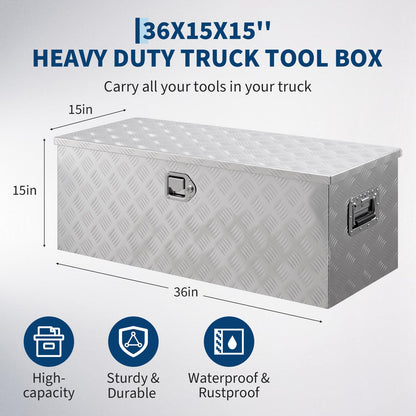 GarveeLife Heavy Duty Aluminum Truck Bed Tool Box – 36x15x15 in, Weatherproof & Lockable, Gas Strut Lid, Side Handles, Organizer Tray, Silver Five-Striped, Mohair Lint Low