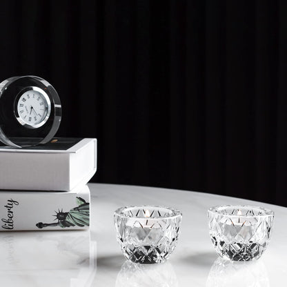 Kitcom Crystal Tealight Candle Holders Pack of 2 for Wedding Party Dinner Table Home Decor Hand-Cut W2.4'' X H1.7'', Clear