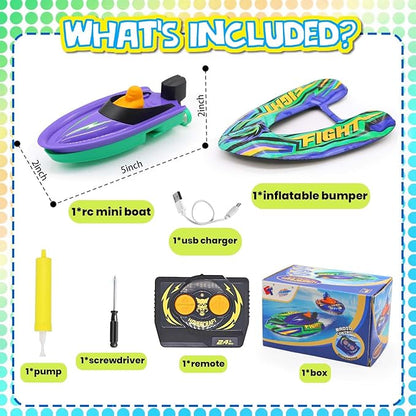 Remote Control Boat for Kids with Inflatable Bumper Rechargeable Battery USB Charge rc Boat for Pool Kids 8-12 Years Birthday Gift Summer Water Toy Purple