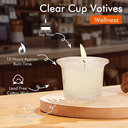 Soft Breeze 24 Pack Unscented Votive Candles, White Tealight Candles, Bulk, Transparent Filled, Ideal Candles for Spa, Weddings, Birthdays, Holidays, Party