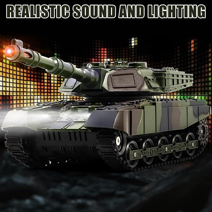1/28 RC Battle Tank Set Remote Control Army Toy That Shoots for Kids and Adults 2.4G Military Tank Model Toy for Boys Age 6+ Years Old with Sound and Lights