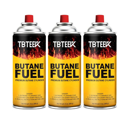 TBTeek Butane Fuel Canister, Butane Gas 8 oz, 3-Pack Premium Pure Refined Butane Gas Refill for Kitchen Torch Head, Camping Stove, Outdoor Cooking, Grilling & Emergency Use