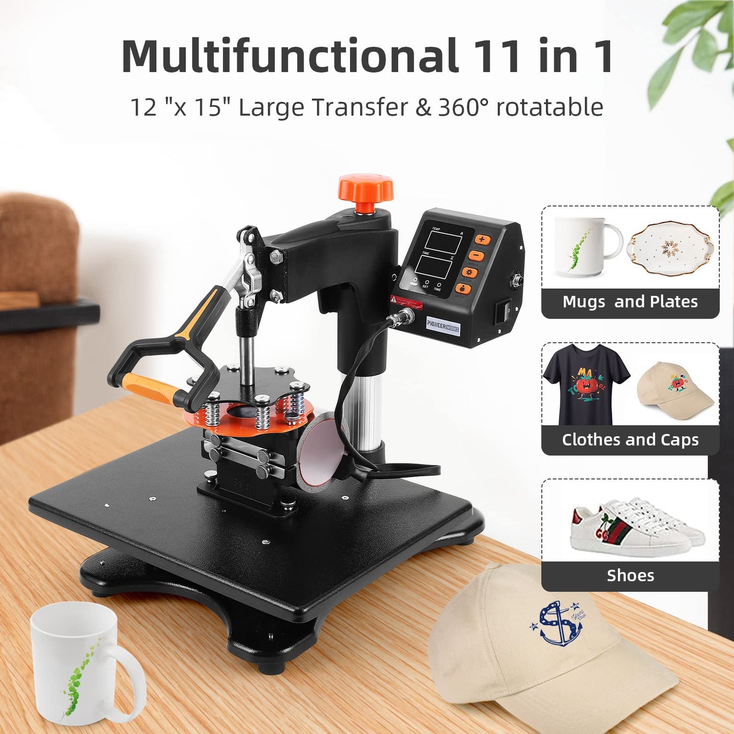 Heat Press Machine, 11-in-1 Heat Printing Machine, 12" X 15", Fast Heating,360 Degree Swing Away, Heat Transprint Machine with Various Accessories for Apparel and Bottle, Mug,Palate, Pillow and More